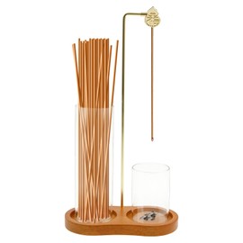Incense Holder Wooden Upside Down Incense Holder with Removable Glass Ash Catcher Anti Ash Flying Incense Stick Burner Holder with Gourd Clip for Yoga, Spa, Tea, Zen Meditation