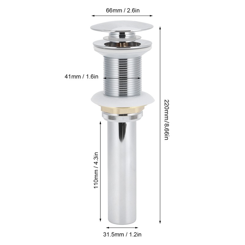 Bathroom Sink Drain Electroplating Popup Wash Basin Drainer Stopper NonOverflow(Popup