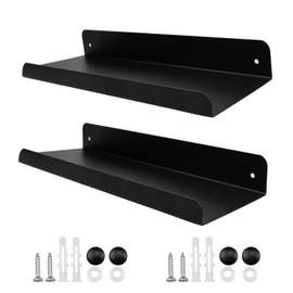 Hocadrv Pack of 2 Black Wall Shelves, Black Metal Wall Hanging Shelves, Black Metal Kitchen Shelves, Wall Shelves for Living Room, Bathroom, Kitchen, Bedroom, Wall Shelf (28 x 11 cm)