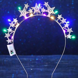 DRESBE Light Up Star Headband Silver LED Rhinestone Headbands Glow Party Hair Accessories for Women