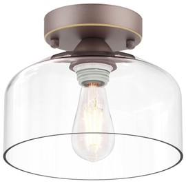 LACCEN Semi Flush Mount Ceiling Light Bronze, Clear Glass Pendant Lamp Shade, Modern Farmhouse Light Fixture for Hallway Corridor Kitchen Entryway Bedroom, Bulb Not Included