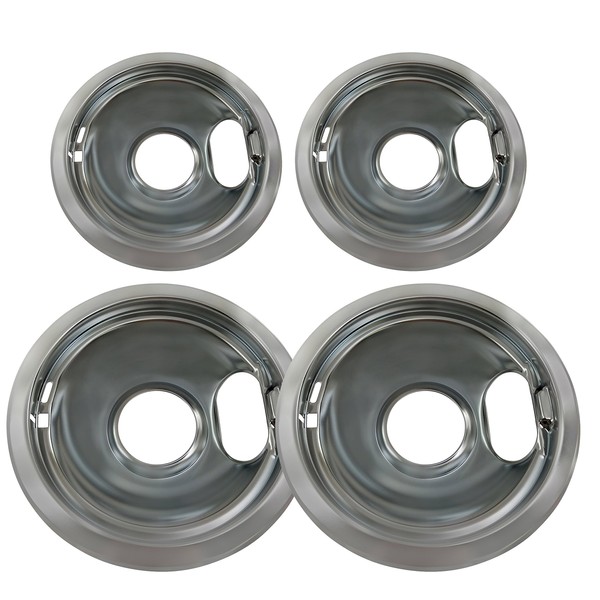 KITCHEN BASICS 101 4 Pack (2) 6" & (2) 8" Replacement Chrome Drip Pans for Whirlpool W10278125 W10196405 W10196406