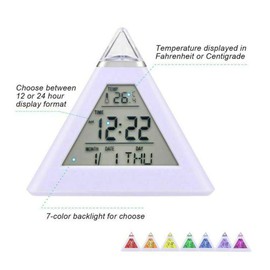 Led Alarm Clock, Pyramid Shaped Alarm Clock, Electric Digital Alarm Clock, Displays Temperature Time Date Alarm Clock for Bedroom Living Room