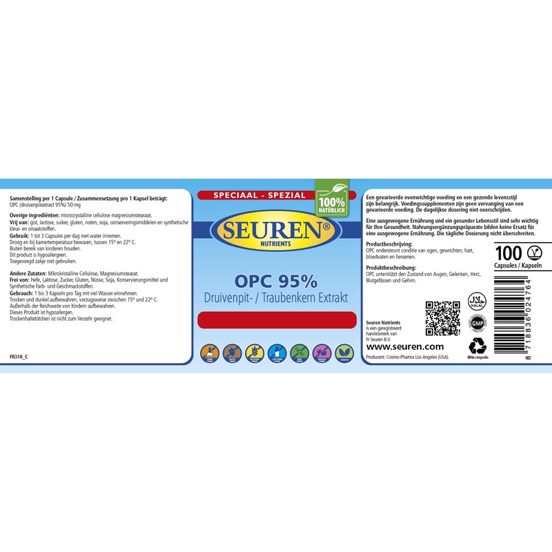 Seuren Nutrients | OPC 95% | Resveratrol 100 Kapseln |