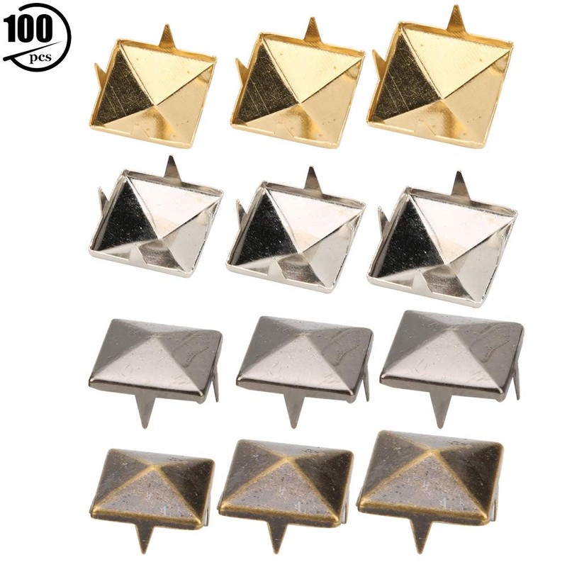 100 Pieces Pyramid Studs, 10-15mm Square Brass Dot Rivets 4