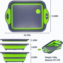 Collapsible Cutting Board 3-in-1 – Multifunctional Foldable Silicone Board with Washing Basket, Colander & Peeler, Perfect for BBQ, Picnic, and Camping| Green