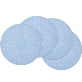 SHACOS Round Braided Placemats Set of 4 Washable 15 inch Round Non Slip Table Place Mats for Dining Tables (Light Blue, 4)