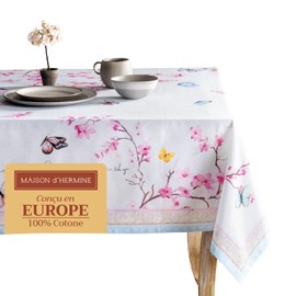 Maison d'Hermine Tablecloth, 100% Cotton, Decorative, Washable, Square Tablecloth for Easter for Kitchen, Dining, Buffet Parties and Camping, Blossoms In Spring - Spring/Summer (160 cm x 220 cm)