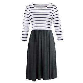 Smallshow Women's Maternity Nursing Dress 3/4 Sleeve Dress for Breastfeeding XX-Large White Stripe-Deep Grey