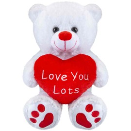 VFM - Bear Soft Toy White 10" Sitting Bear Plush With Red Love Heart Luxury Cuddly Toy