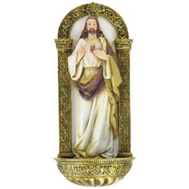 Heavenly Protectors Joseph's Studio by Roman Exclusive Sacred Heart of Jesus Holy Water Font Figurine, 7.5-Inch