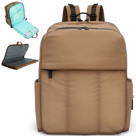 MOMINSIDE Diaper Bag Backpack - Large Puffer Diaper Bag - Quilted Baby Bag for Boys Girls, Large Changing Pad, Stroller Straps, 15 Pockets, Lightweight, Black