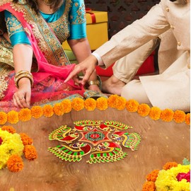 Acrylic Handcrafted Designer Colorful Rangoli for Home Temple Floor Interior Decor Decoration for Party Function Festival and Gifting Small Rangoli 8" (Multicolor Peacock)