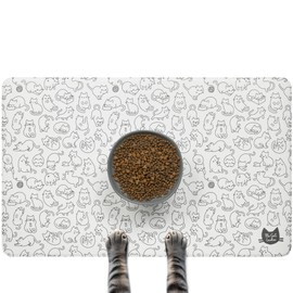 The Cat Ladies Cats Feeding Mat - Waterproof Dishwasher Safe Small Pet Eating Placemat - Cat & Dog Food Mats for Food and Water Bowl - Protect Floors from Mess - Black & White Cats