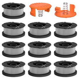 14 Pack Single Line Auto-Feed Replacement Weed Eater Trimmer Spool Compatible with Black+Decker AF-100, 0.065" Diameter & 30 Ft Longth with Cap Covers (2 Caps & 10 Spools & 2 Spring)