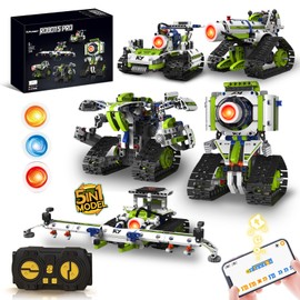 Suplanet 5-in-1 STEM Programmable Robotics Kit with Remote and App Control & Three-Color Changing LED Lights - Educational Building Toys for Kids Ages 8-12, Ideal Birthday, (337 PCS)