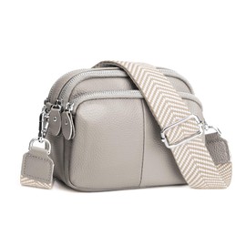 befen Ladies Shoulder Bag Real Leather Handbag Small Camera Crossover Bag for Women Triple Cross Body Phone Bag for Daily Use-Grey