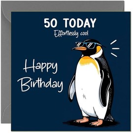 Cute 50th Birthday Card Cool Penguin Effortlessly Cool Birthday Card for 50th Years, fiftieth, fifty,