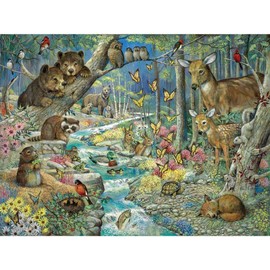 Bits and Pieces – 1000 Piece Jigsaw Puzzle for Adults – Spring Babies - Forest Animals, Flowing River Jigsaw Puzzle by Artist Ruane Manning, Completed Puzzle Size: 24" x 30"