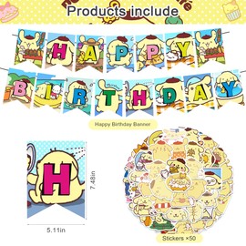 82 Pcs Pompompurin Theme Birthday Party Decorations,Party Supply Set for Kids with 1 Happy Birthday Banner Garland , 13 Cupcake Toppers,50 Stickers ,18 Balloons for Party Decorations