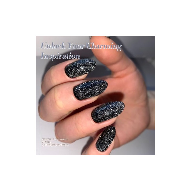 Born Pretty UV Nagellack Glitzer Schwarz Reflektierendes Gel Nagellack UV