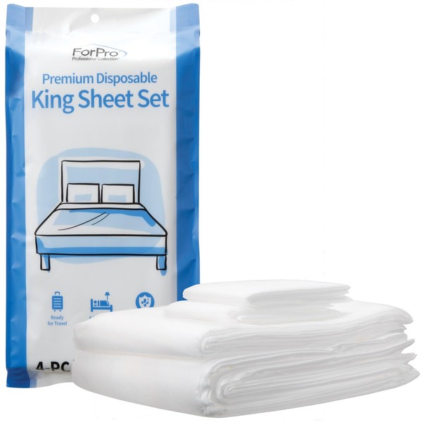 ForPro Premium Disposable Sheet Set, 4-PC King Size Bedding for
