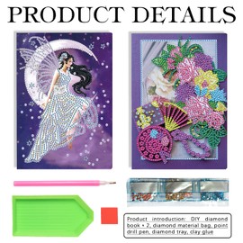 DCIDBEI Diamond Painting Notebook Set of 2 Blank Diamond Painting Children's Notebooks A5 Diamond Painting Diamonds Secret Diary Girls Sketchbook Fairy Flowers Adult Gift Girls Sketchbook