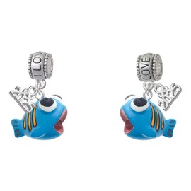 Delight Jewelry Resin Blue Fish with Orange Stripes - I Love You/Love You More Charm Beads (Set of 2)