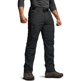 CQR Men's Flex Stretch Tactical Pants, Water Resistant Ripstop Cargo Pants, Lightweight EDC Outdoor Work Hiking Pants, Tac-Stretch Cargo Zip Black, 36W x 30L