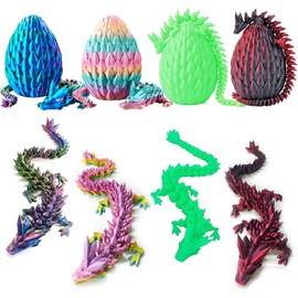 Merrwon Set of 4 3D Printed Dragon Egg with Dragon, Ewegliche Joints Crystal Dragon Toy, Toy Egg in Small Size for Home Office Desk Toy
