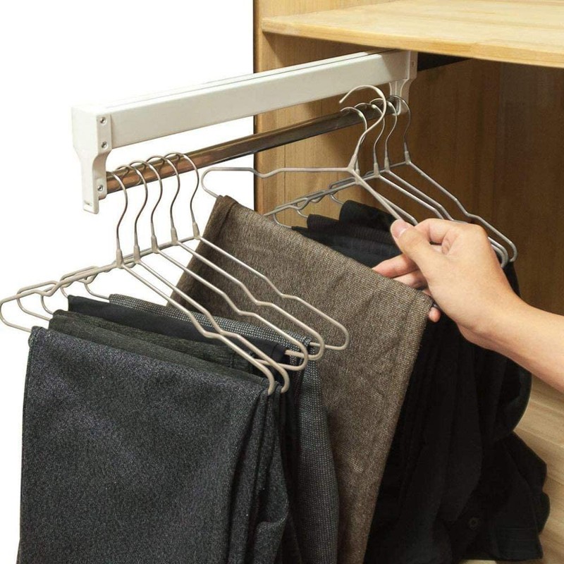 Pull Out Clothes Hanger Rod Adjustable Wardrobe Clothing Rail Hanger
