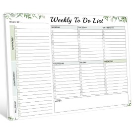 Weekly Planner Pad - Weekly Planner Undated 52 Page Task Planner Tear-Off, 8.5" x 11" To-Do List Pad, Desk Notepad for Work and Personal Organization - green leaves
