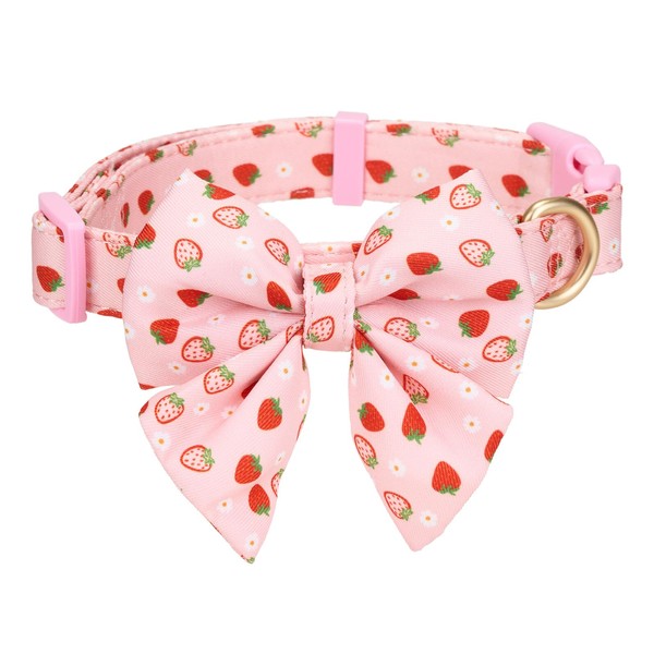 Petiry Pink Dog Collar with Detachable Sailor BowTie,Quick Release Buckle