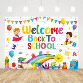 AIBIIN 7x5ft Welcome Back to School Backdrop First Day of School Photography Background Welcome Back to School Preschool Kindergarten Classroom Party Decorations Banner Photo Booth Props