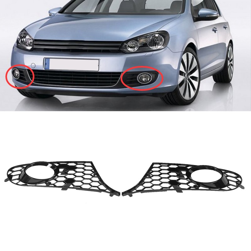 2pcs Front Bumper Fog Light Grille 5K0853665 Black Mesh Replacement