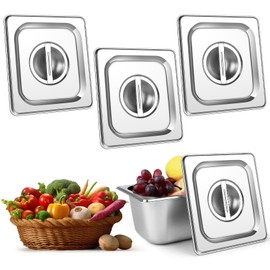 3PCS Stainless Steel 1/6 Gastronorm Pan Lid Stainless Steel Lid With Centre Handle,Silver, Compatible with all 1/6 sized Gastronorm Trays