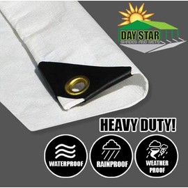 6'x12' 12 mil White Tarp Extra Heavy Duty 3 Ply Reinforced Canopy 6 oz 3 Layer (Finished Size 5’.6 x 11’.6)