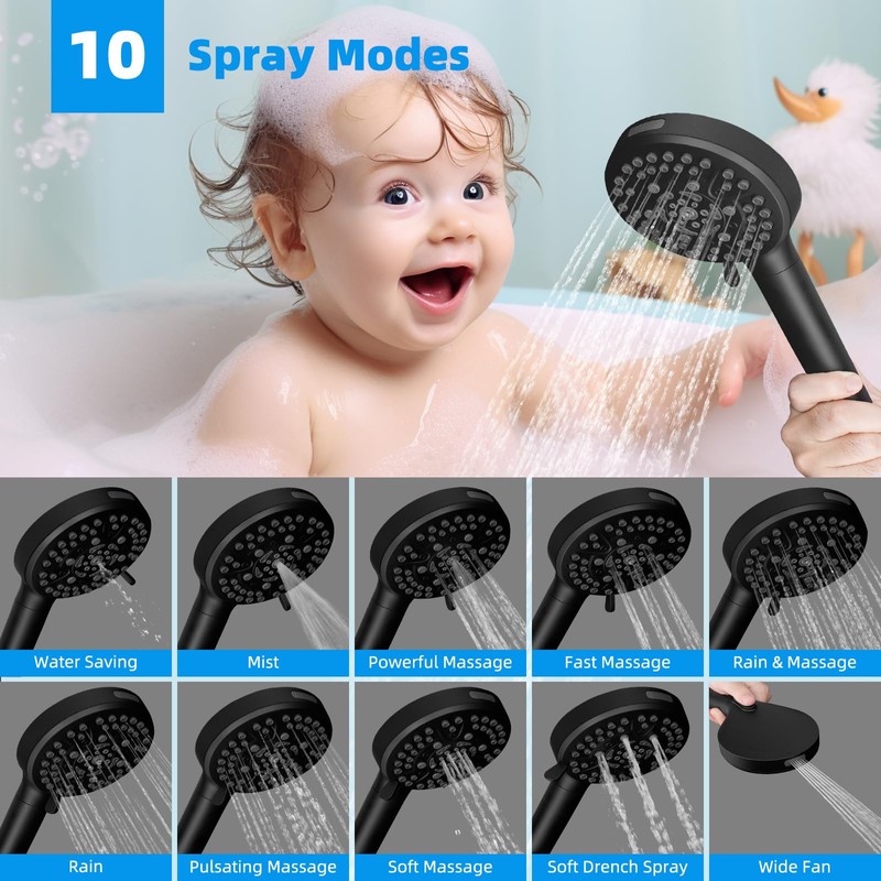 Hibbent Upgraded 5-spray 13'' Shower Head, High Pressure Rainfall Shower