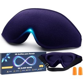 Antifaz para dormir para hombres y mujeres, antifaz para ojos con copa contorneada 3D mejorada,venda para los ojos, bloquea la luz, para ojos con correa ajustable, transpirable y suave para dormir, yoga, viajar (Azul Oscura)