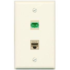 RiteAV 1 Port Fiber Optic Jack SC Simplex APC + Cat6 Wall Plate - Flat Style [Light-Almond]