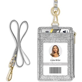 Azrra ID Badge Holder with Lanyard, Vertical Bling Shiny ID Badge Card Holder with 1