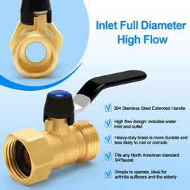 Brass Garden Hose Shut Off Valve with Full-Flow Design – Heavy Duty 3/4" GHT Nozzle Connector, 304 Stainless Steel Handle – 2 PC (No Restricted Flow, Corrosion-Resistant)