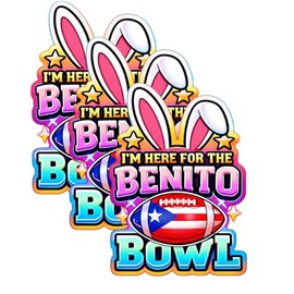 I'm Here for The Benito Bowl Puerto Rico Football Bunny Sticker, Funny Game Day Vinyl Decal, Waterproof Die-Cut Design (3 Inch, 6, Count)