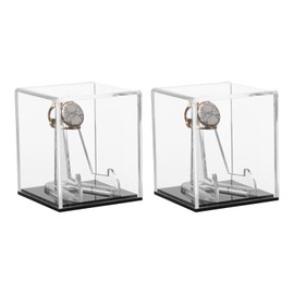 uxcell 2PCS Championship Ring Display Case with Wooden Base, Acrylic Baseball Display Cube Dustproof Ring Holders for Baseball, Softball, Super Bowl, Football Ring (Wooden/Clear, 4 Slots)