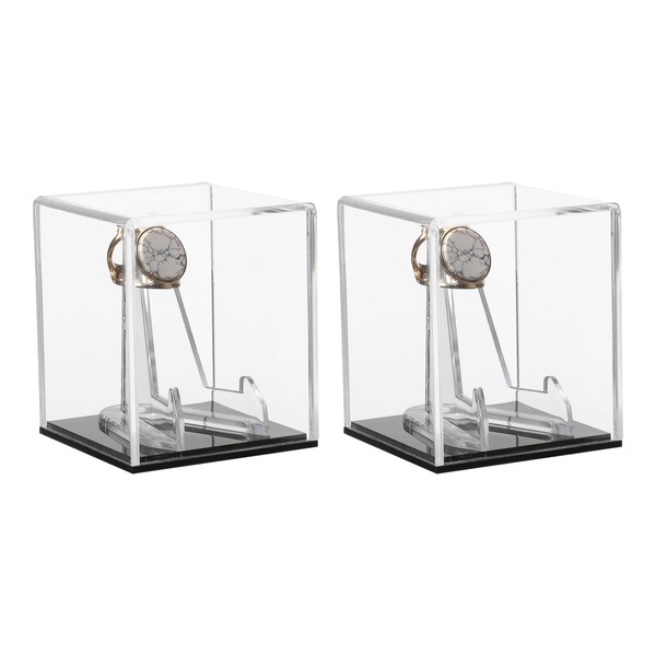 uxcell 2PCS Championship Ring Display Case with Wooden Base, Acrylic