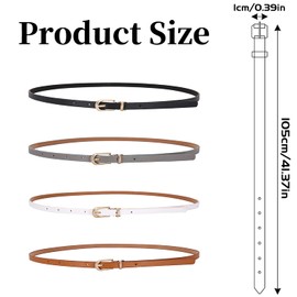 LECTNORE 4Pcs Women Skinny Leather Belt for Dresses Thin Waist Belt with Metal Buckle for Jeans Dress Pants（black/white/grey/camel）…