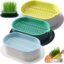 YUMINGUHC 3Pcs Cat Grass Planter (No Seeds Included) Wheatgrass Planting Trays Hydroponic Cat Grass Growing Kits for Indoor Cats Soilless Organic Nursery Box Pet Grass Pot (J)