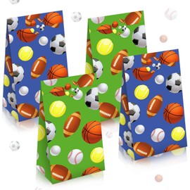 30 Pieces Paper Party Gift Bags for Sport Candy Goodie Bags Soccer Baseball Football Basketball Sports Themed Design for Birthday Sport Party Favor Supplies Decorations, 9.45 x 5.12 x 3.15 Inches