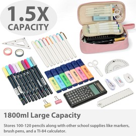 SPACEMATE Pencil Case Pouch Box Bag School Supplies Girls Boys Kids, Cute Preppy Stuff Large Big Capacity Aesthetic Pen Organizer, Back to College Stationary, Light Pink, Standard Stlye, 1800ml