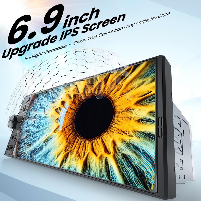 6.9" Single DIN Car Stereo with Apple CarPlay & Android